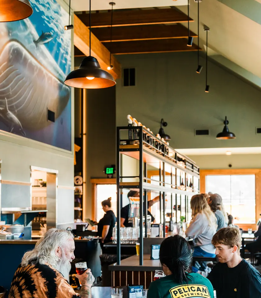 Dining under the whale mural at Yachats